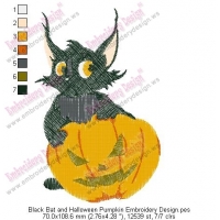 Black Bat and Halloween Pumpkin Embroidery Design